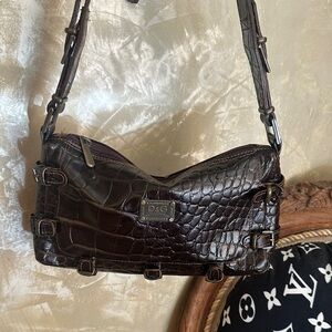 D&G Chocolate Croc-Embossed Shoulder Bag